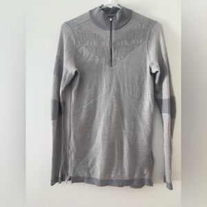 Smartwool Womens Medium Intraknit Merino 250 Thermal Pattern 1/4 Zip Light Gray